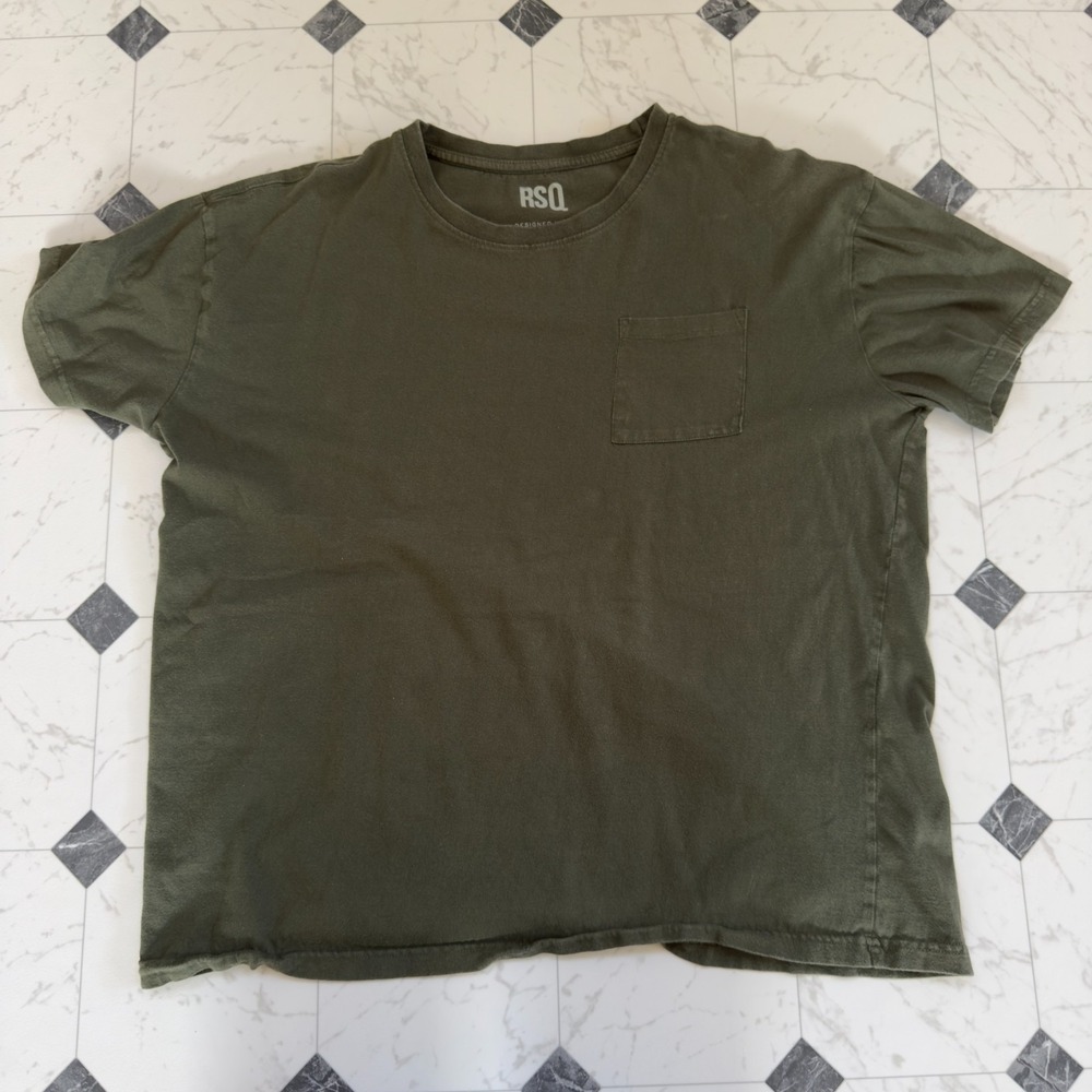 RSQ Designed in LA Men's Large Olive Green Pocket T-Shirt 100% Cotton
